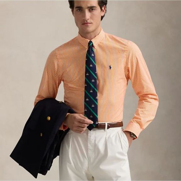 Ralph Lauren Orange Striped Classic Fit Button Down Shirt Size 16 1/2 - Picture 8 of 9